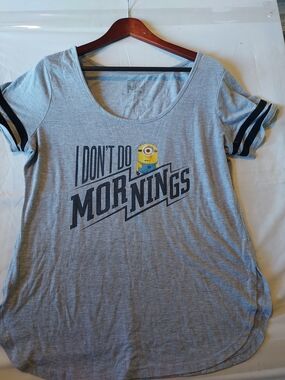 I Don't Do Mornings Minion Graphic Tee - Gray